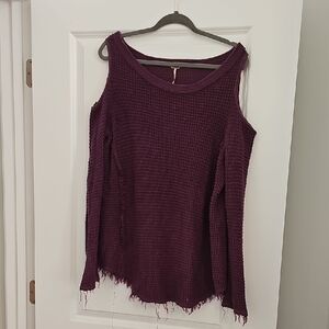 Free People Textured Knit Sweater in Plum